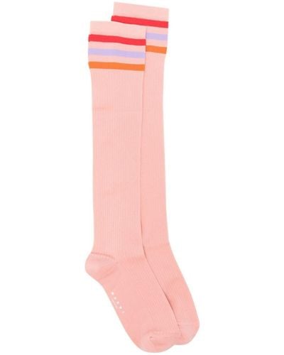 Marni Striped-edge Ribbed Knee Socks - Pink