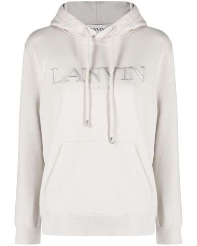 Lanvin Logo-embroidered Cotton Hoodie - Natural