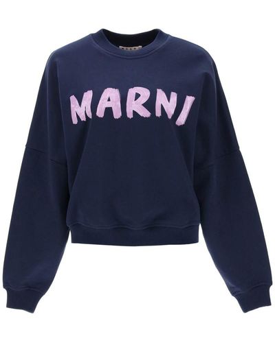 Marni Logo Print Boxy Sweatshirt - Blue