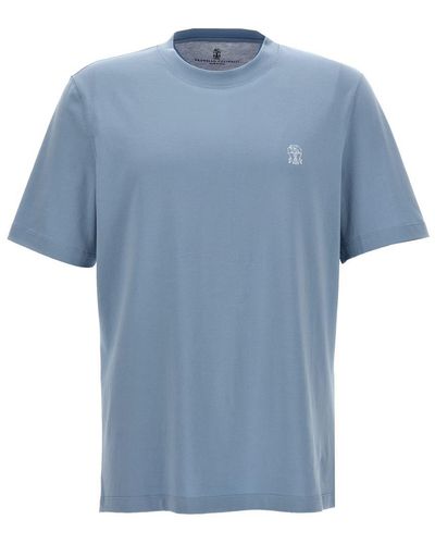 Brunello Cucinelli Logo Print T-Shirt - Blue
