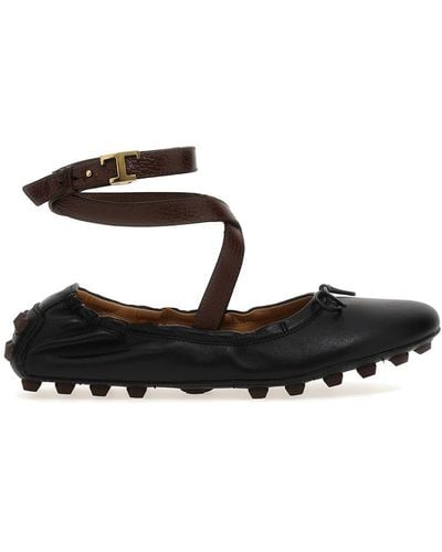 Tod's Premium Leather Gommino Ballerina Shoes. - Black
