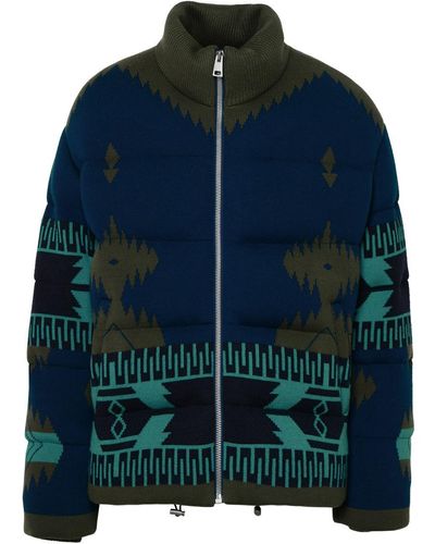 Alanui 'icon Jacquard' Blue Virgin Wool Down Jacket