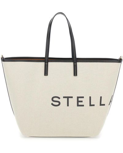 Stella McCartney White Tote Bag With Contrasting Logo Lettering In Cotton Blend Woman - Natural
