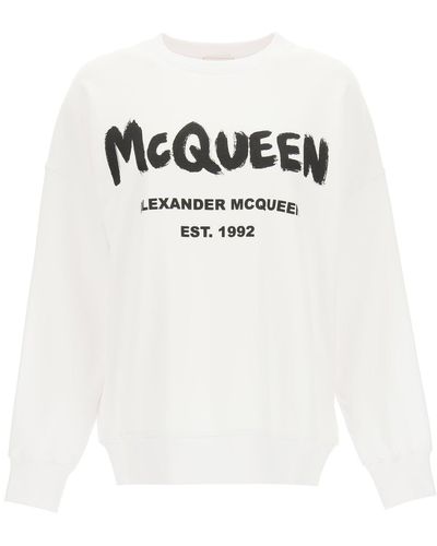 Alexander McQueen Graffiti Logo Oversized Sweatshirt - White