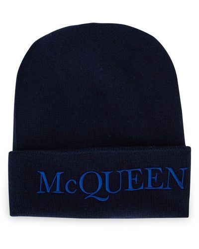 Alexander McQueen Logo Embroidered Knitted Beanie - Blue