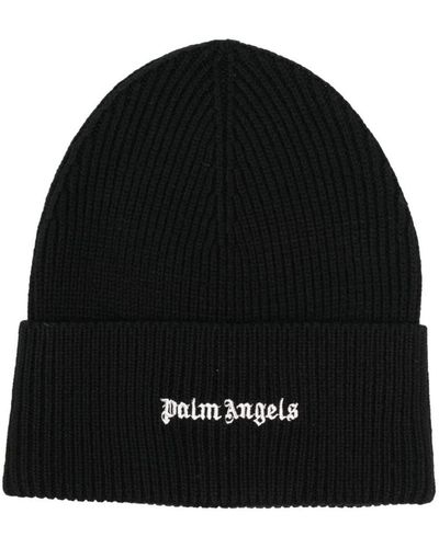 Palm Angels Logo-lettering Knitted Beanie - Black