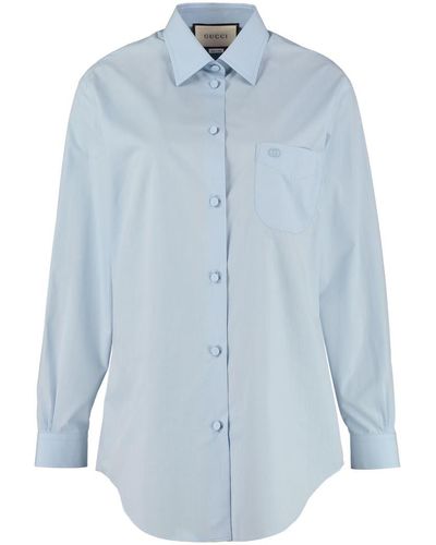Gucci Logo Embroidery Cotton Shirt - Blue