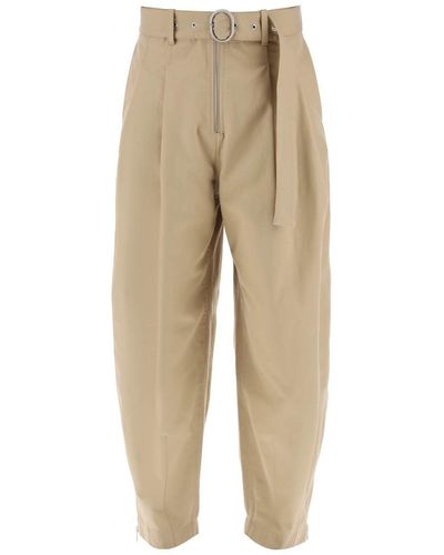 Jil Sander Cotton Trousers With Removable Belt - Natural