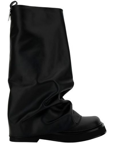 The Attico Robin Multilayer Combat Boots With One Block Sole - Black