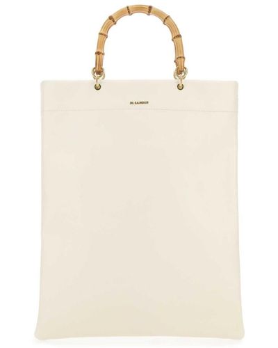 Jil Sander Ivory Leather Medium Shopping Bag - Natural