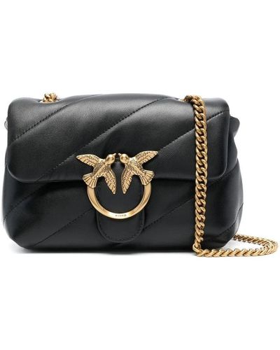 Pinko 'love Classic Puff' Black Shoulder Bag With Diagonal Maxi Quilting In Leather Woman