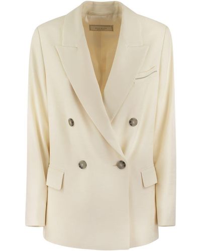 Peserico Viscose Blend Double-breasted Blazer - Natural