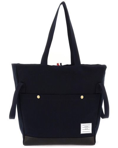 Thom Browne Canvas Tote Bag With Handles And - Black