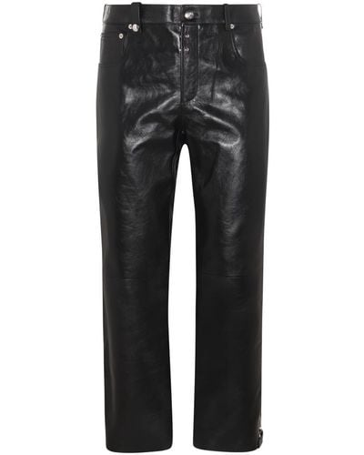 Alexander McQueen Black Leather Biker Trousers - Grey