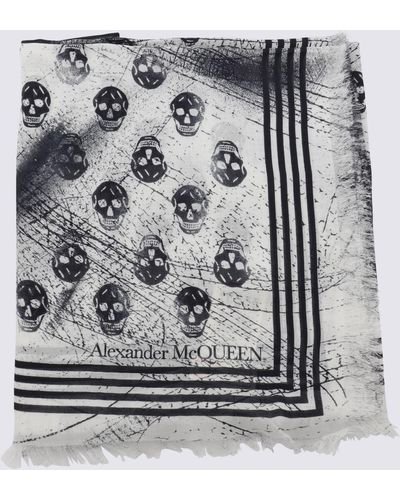 Alexander McQueen Black And White Modal Scarf - Gray
