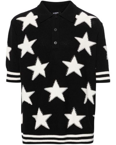 Balmain Polo Shirt With Stars - Black