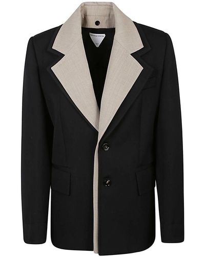 Bottega Veneta Contrasting Collar Wool Jacket - Black