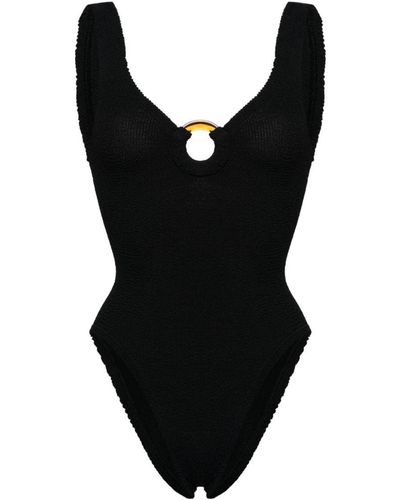 Hunza G Celine Swim Stretchy One-Piece Swimsuit With Front Hoop - Black