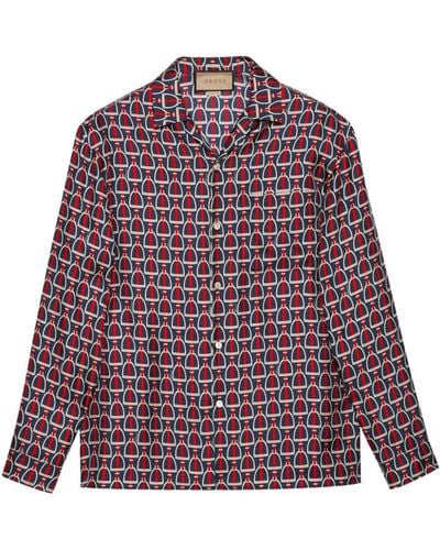 Gucci Horsebit Print Silk Shirt - Red