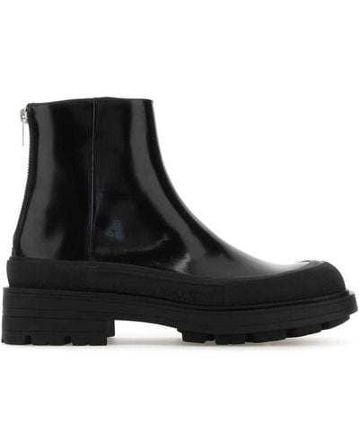 Alexander McQueen Black Leather Stack Boots