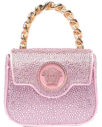 Versace La Medusa Handbag With Crystals - Pink
