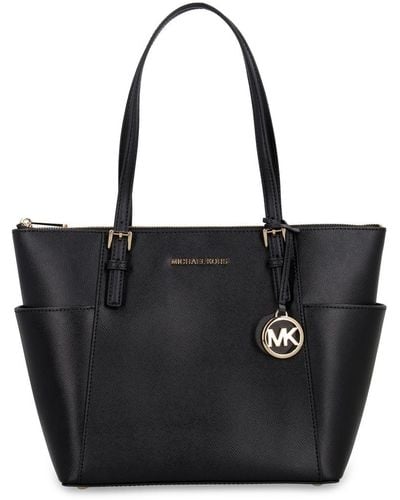 Michael Kors Jet Set Leather Shopper Tote Handbag - Black