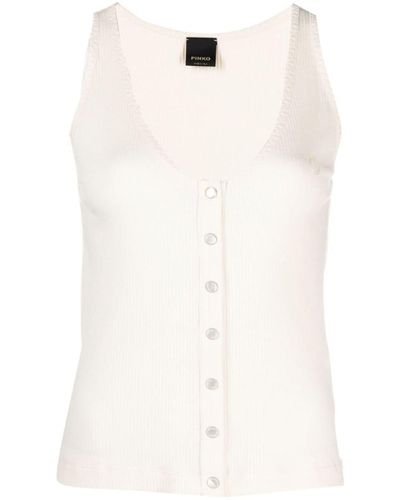 Pinko Dogville Ribbed Cotton Top With Buttons - White