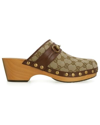 Gucci GG Canvas & Leather Clog - Brown