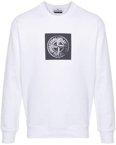 Stone Island Crewneck Sweatshirt 'Institutional One' Print - White