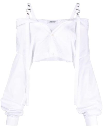 Ambush Off Shoulders Cropped Cotton Shirt - White
