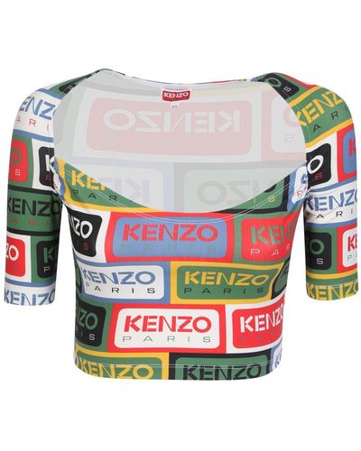 KENZO Top Made In A Body Silhouette Features An Eye-catching Printed Design Showcasing Multicolored Paris Labels
