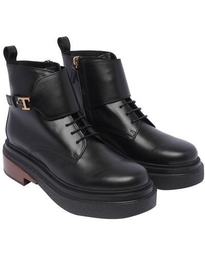 Tod's Logo-plaque Leather Ankle Boots - Black