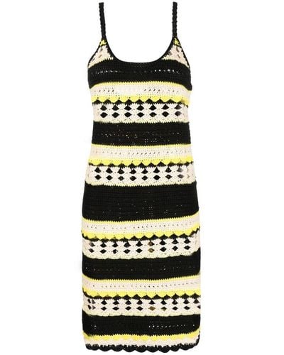 Ganni Striped Open Crochet Knit Mini Dress - Black