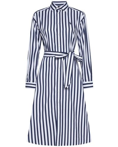 Ralph Lauren Vy/white Day Brand-embroidered Cotton Midi Dress - Multicolor
