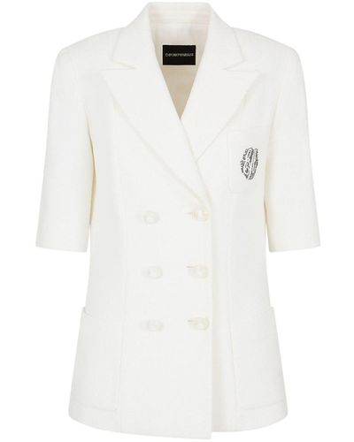 Emporio Armani Cotton Tweed Blazer Jacket - White