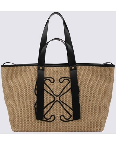 Off-White c/o Virgil Abloh Off- Raffia And Blacke Leather Arrows Tote Bag - Brown