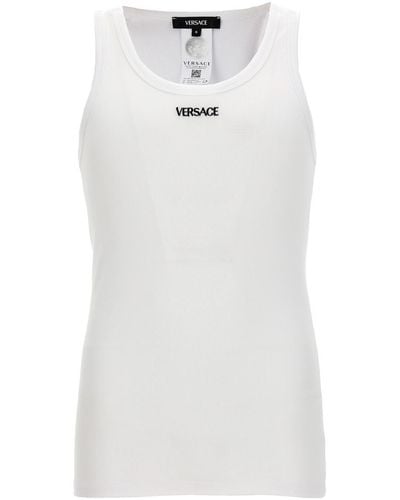 Versace Logo Embroidery Tank Top - White