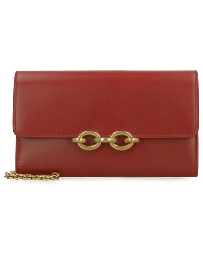 Saint Laurent Maillon Leather Wallet On Chain - Red