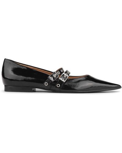Ganni Pointed-Toe Synthetic Leather Ballet Flats - Black