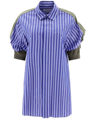 Sacai Striped Chemisier Dress - Blue