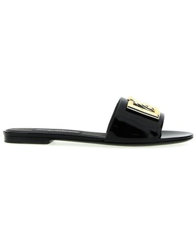 Dolce & Gabbana Logo Patent Slides Sandals - Black