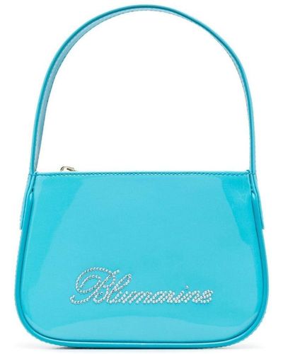 Blumarine Light Blue- Patent Finish Mini Bag With Rhinestone-embellished Logo In Calf Leather Woman
