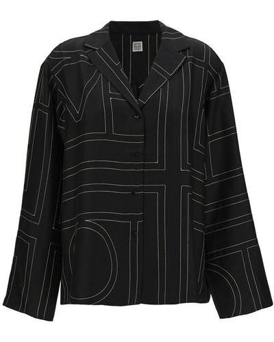 Totême Shirt With All-over Monogram Print In Silk Woman - Black