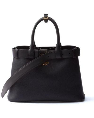 Prada Medium Belted Leather Handbag - Black