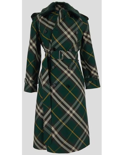 Burberry Checked Trench Coat - Green
