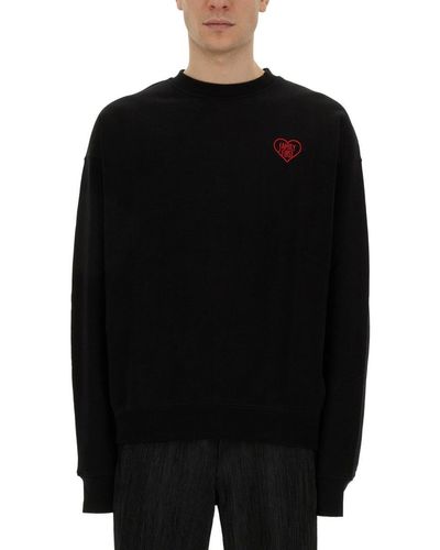FAMILY FIRST Sweatshirt With Heart Embroidery - Black