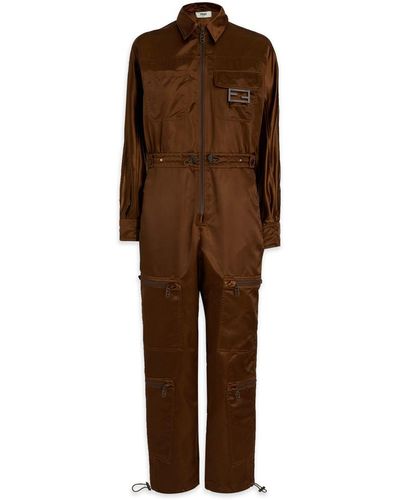 Fendi Ff Plaque Drawstring Waist Jumpsuit - Brown