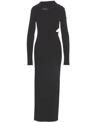 Versace Long Cut-out Hooded Dress - Black