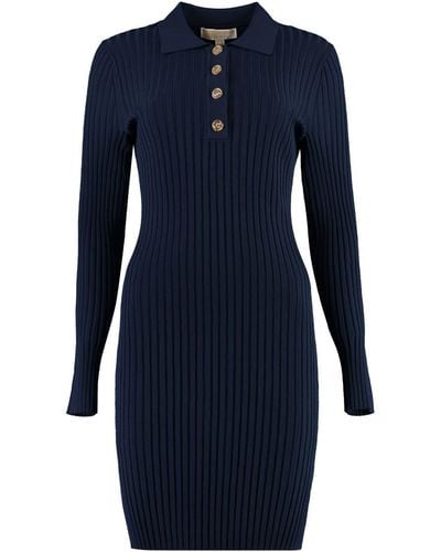 Michael Kors Ribbed Knit Dress - Blue