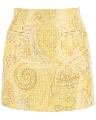 Etro Coated Paisley Mini Skirt - Yellow